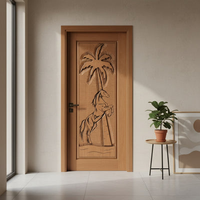 Porta Externa de Madeira Cedro Alagoano Entalhada | Ref 155 | Com Selador