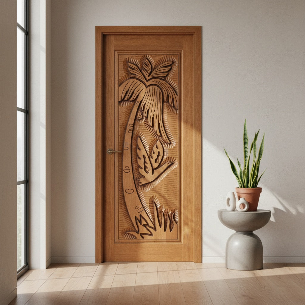 Porta Externa de Madeira Cedro Alagoano Entalhada | Ref 100 | Com Selador