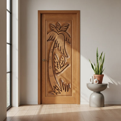 Porta Externa de Madeira Cedro Alagoano Entalhada | Ref 100 | Com Selador