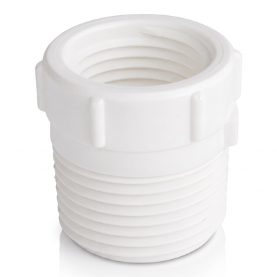 Bucha de redução roscável Plastilit, peça em PVC branco com ligação por rosca.