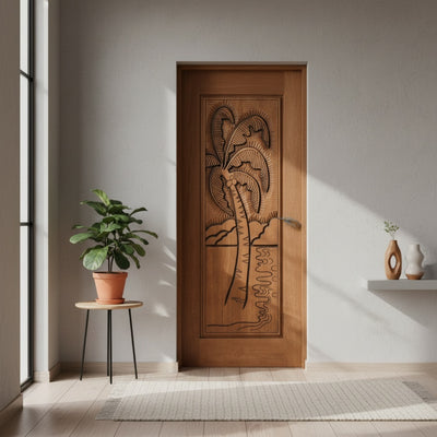 Porta Externa de Madeira Cedro Alagoano Entalhada | Ref 210 | Com Selador