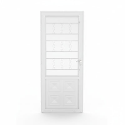 Porta com Caixilho de Aço Branco Laminado Reforçado com Postigo | 215 X 6,5 CM