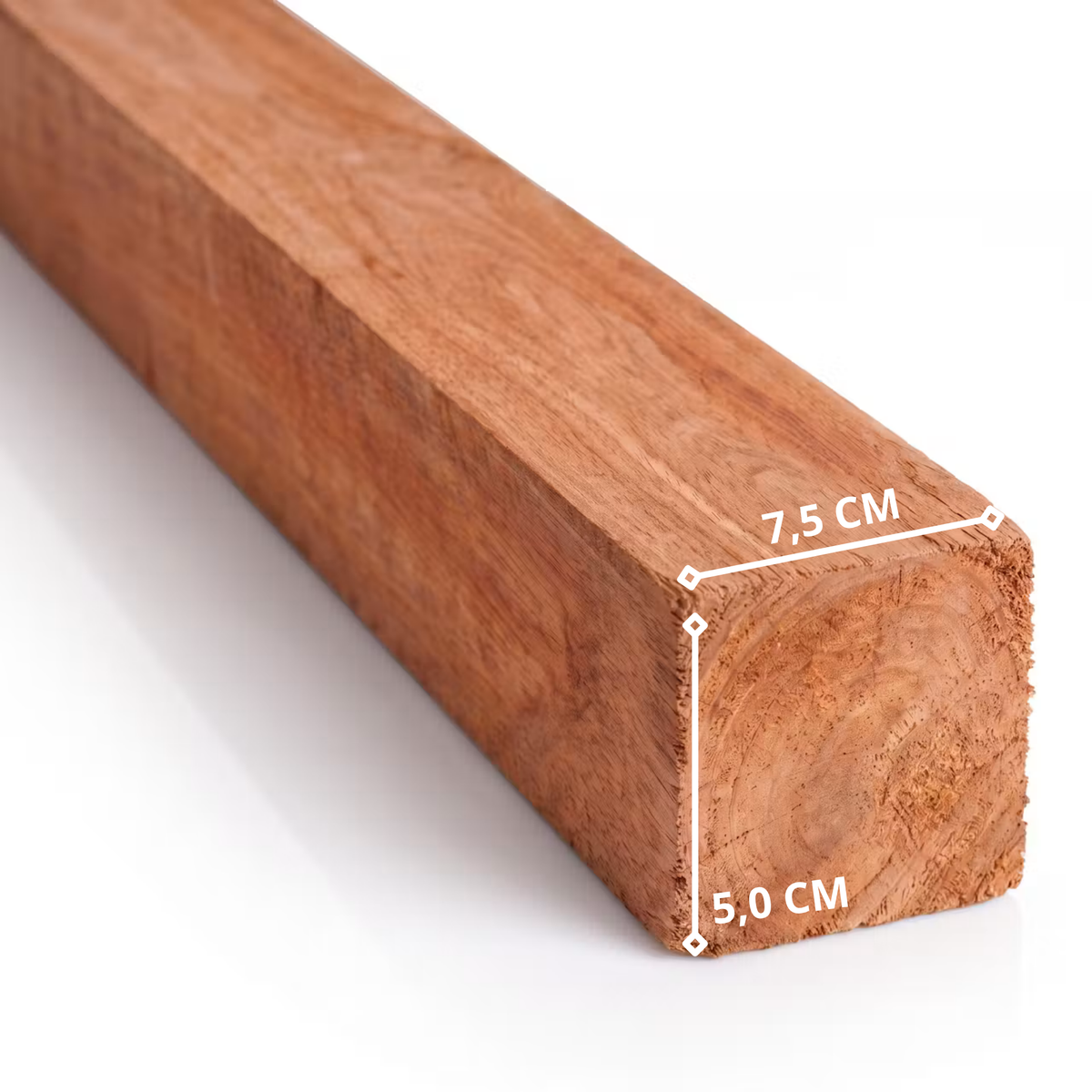 Caibro de madeira Eucalipto 5 x 7,5 cm (2x3), indicado para telhados, coberturas e estruturas resistentes.