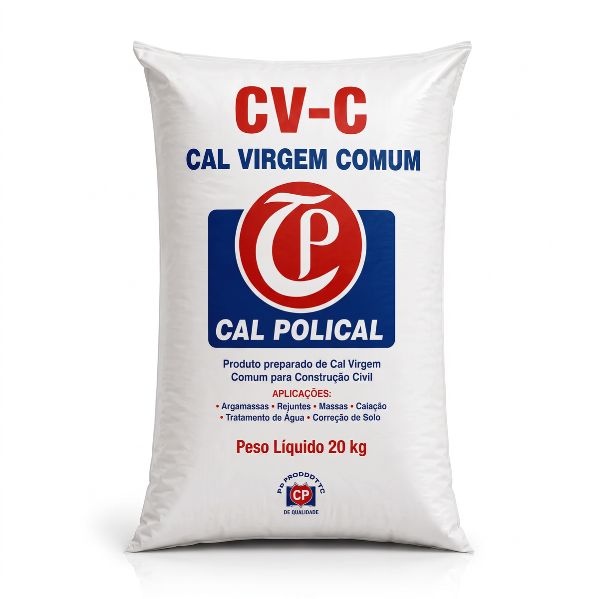 Cal virgem CVC de 20 kg, para preparo de argamassas com processamento adequado.