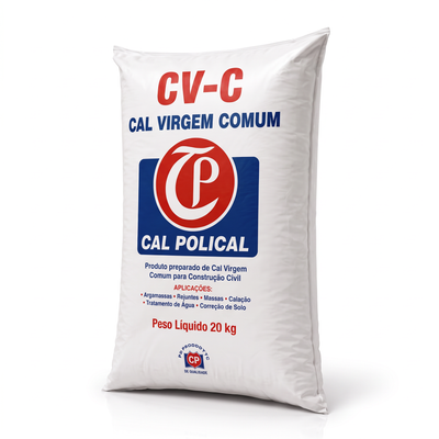 Cal virgem CVC de 20 kg, apresentação comercial em saco de 20 kg.