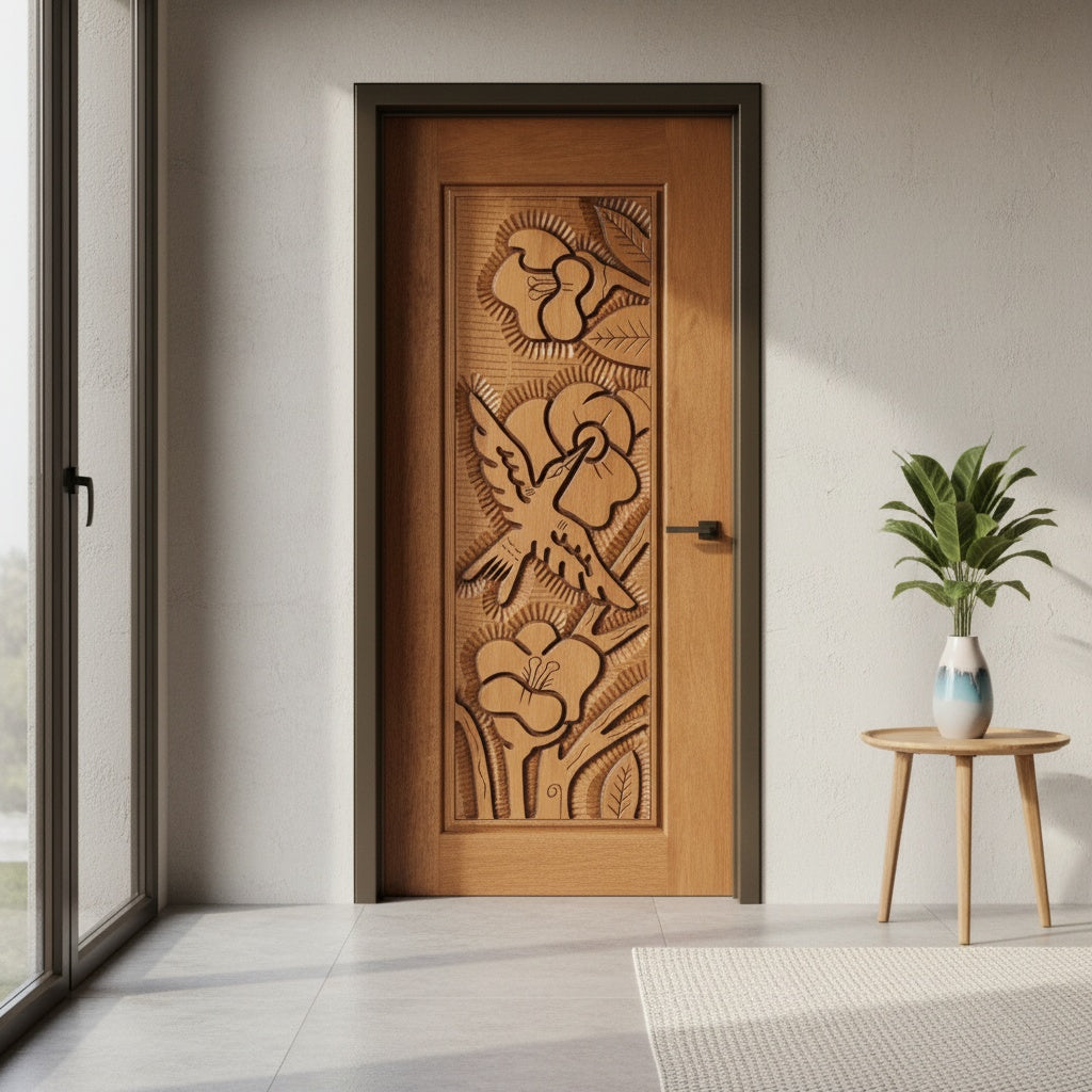 Porta Externa de Madeira Cedro Alagoano Entalhada | Ref 110 | Com Selador