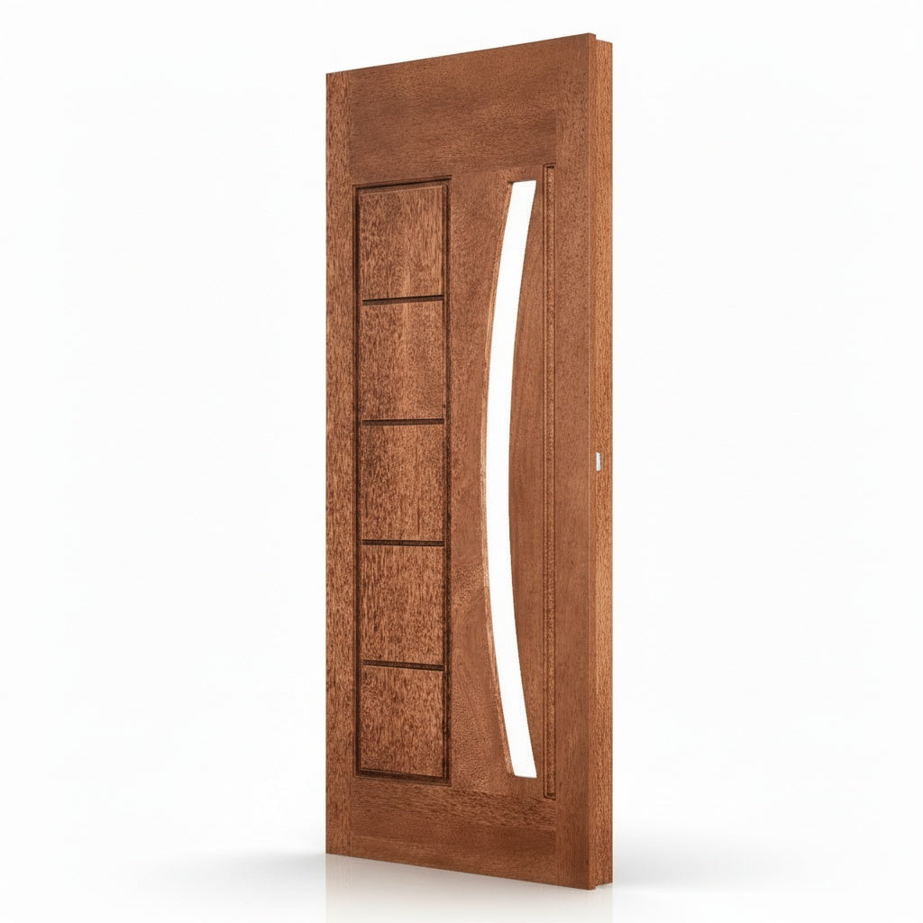 Porta Externa de Madeira Cedro Alagoano | Ref 31 | Vidro Arco | Com Selador