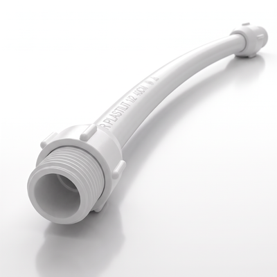 Engate flexível em PVC Plastilit, para ligar o aparelho ao ponto de água fria da parede.