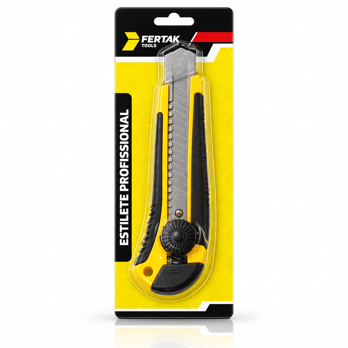 Estilete profissional Fertak de 25 mm, apresentação com uma lâmina inclusa.