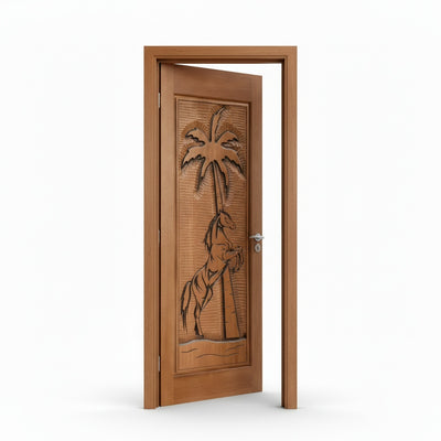 Porta Externa de Madeira Cedro Alagoano Entalhada | Ref 155 | Com Selador