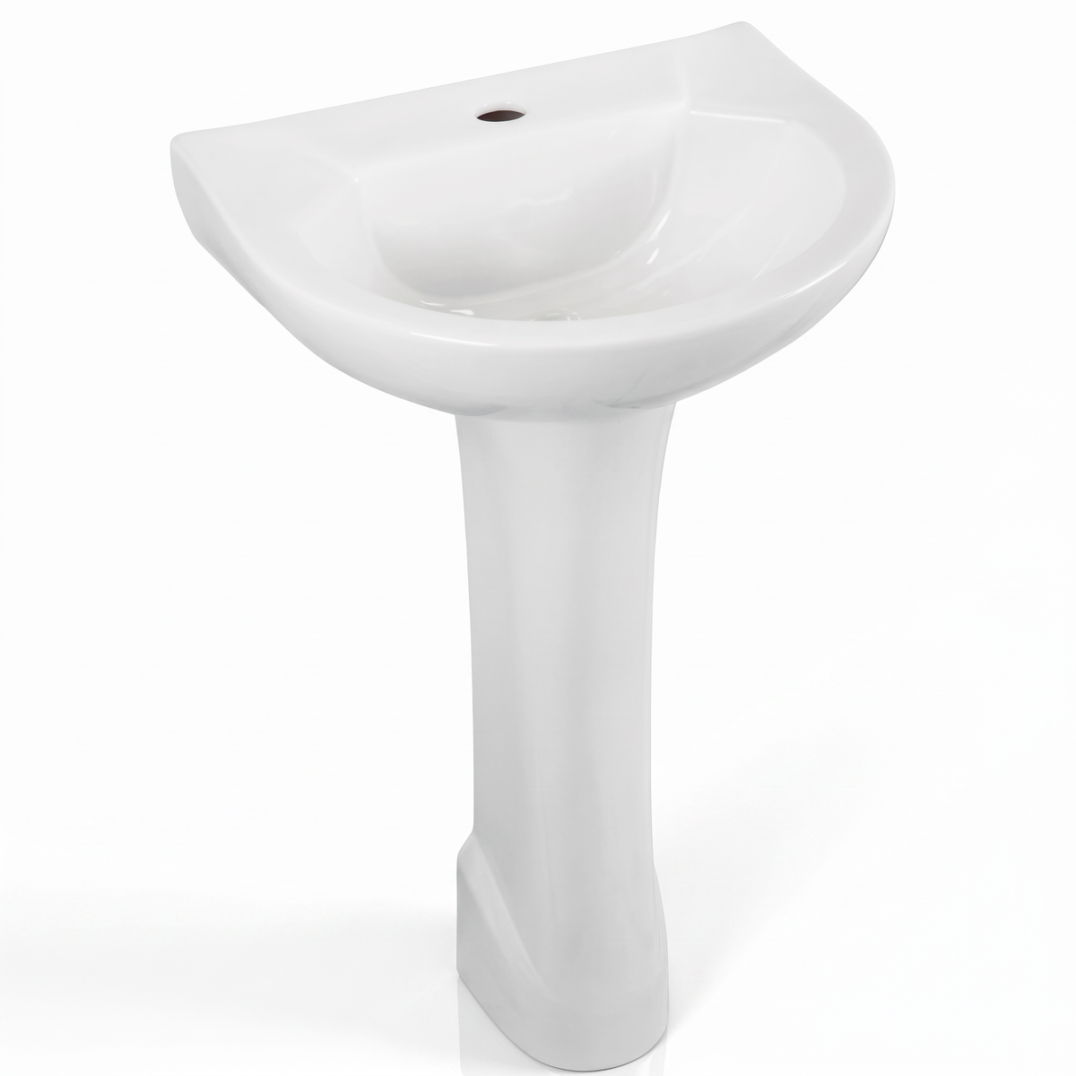 Lavatório branco com coluna, conjunto para o ponto de lavagem das mãos.