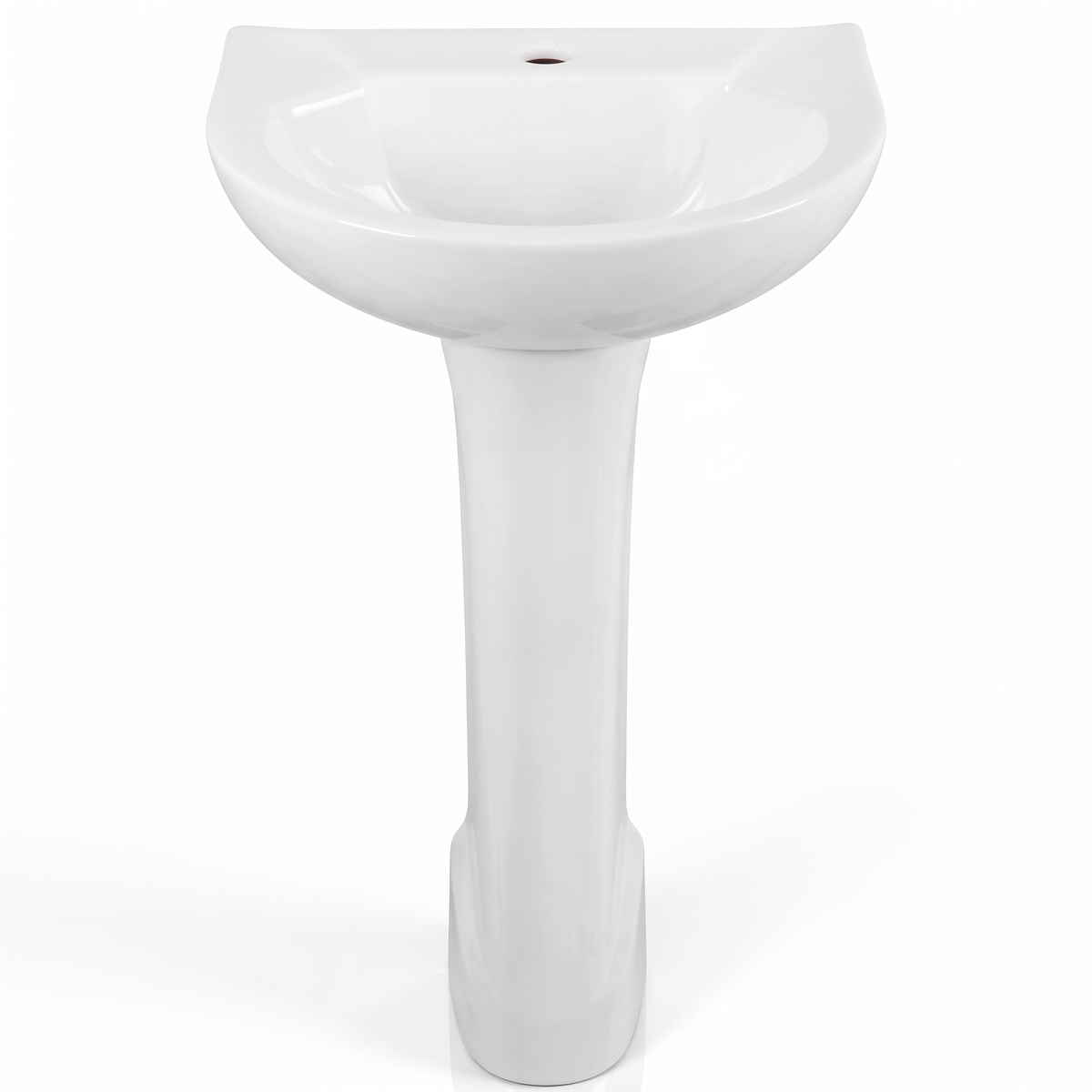Lavatório branco com coluna, para composição de banheiro ou lavabo.