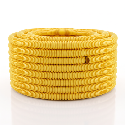 Conduíte corrugado Plastilit amarelo para passagem organizada de fios e cabos.