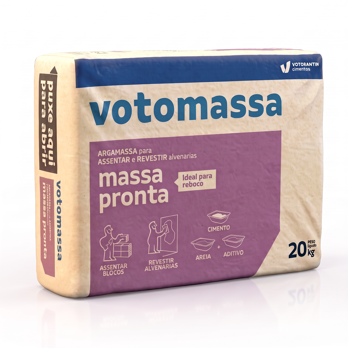 Massa pronta Votomassa cinza de 20 kg, para revestimento de tetos e paredes.
