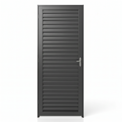 Porta externa de aço com caixilho laminado reforçado, modelo 215 x 6,5 cm em vista frontal.
