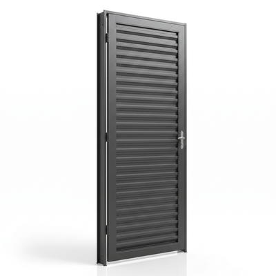 Estrutura da porta externa de aço com caixilho laminado reforçado, destacando os elementos do conjunto.