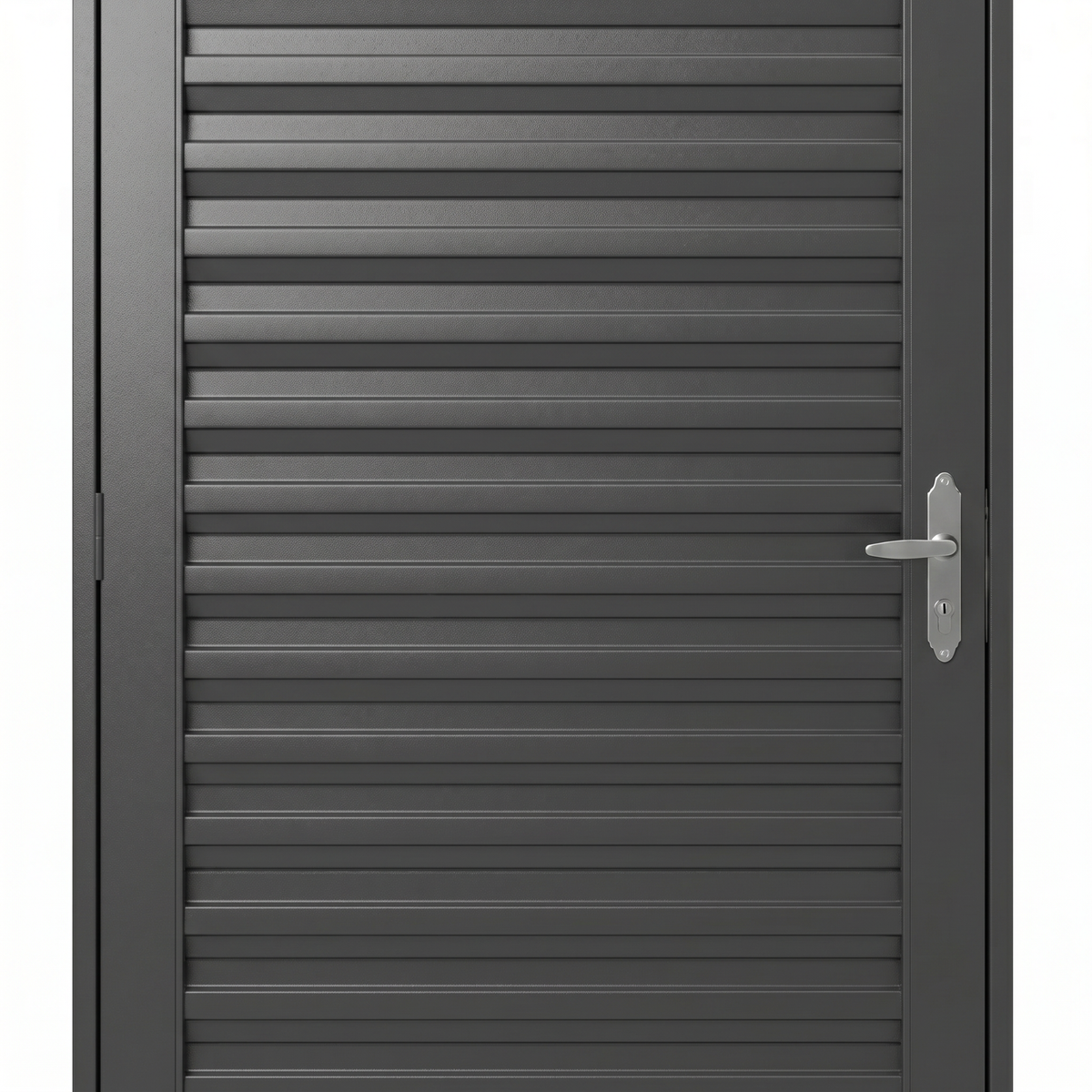 Acabamento e desenho da porta externa de aço com caixilho laminado reforçado, referência 215 x 6,5 cm.