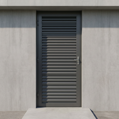 Vista complementar da porta externa de aço com caixilho laminado reforçado para identificação do modelo.