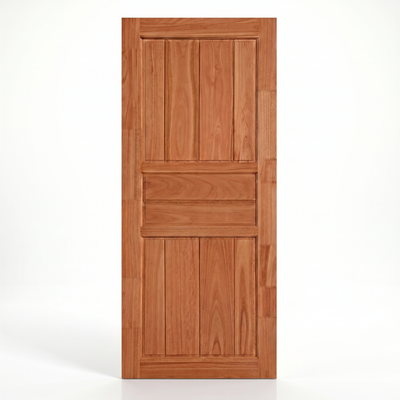 Porta externa americana de eucalipto fingado com selador Tipo 2, vista frontal do modelo clássico.
