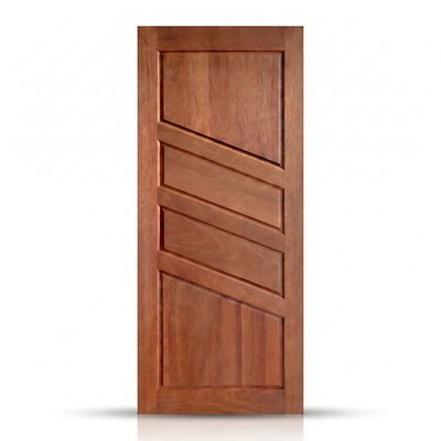 Porta externa de Cedro Alagoano com selador Ref. 11, vista frontal da folha e acabamento.