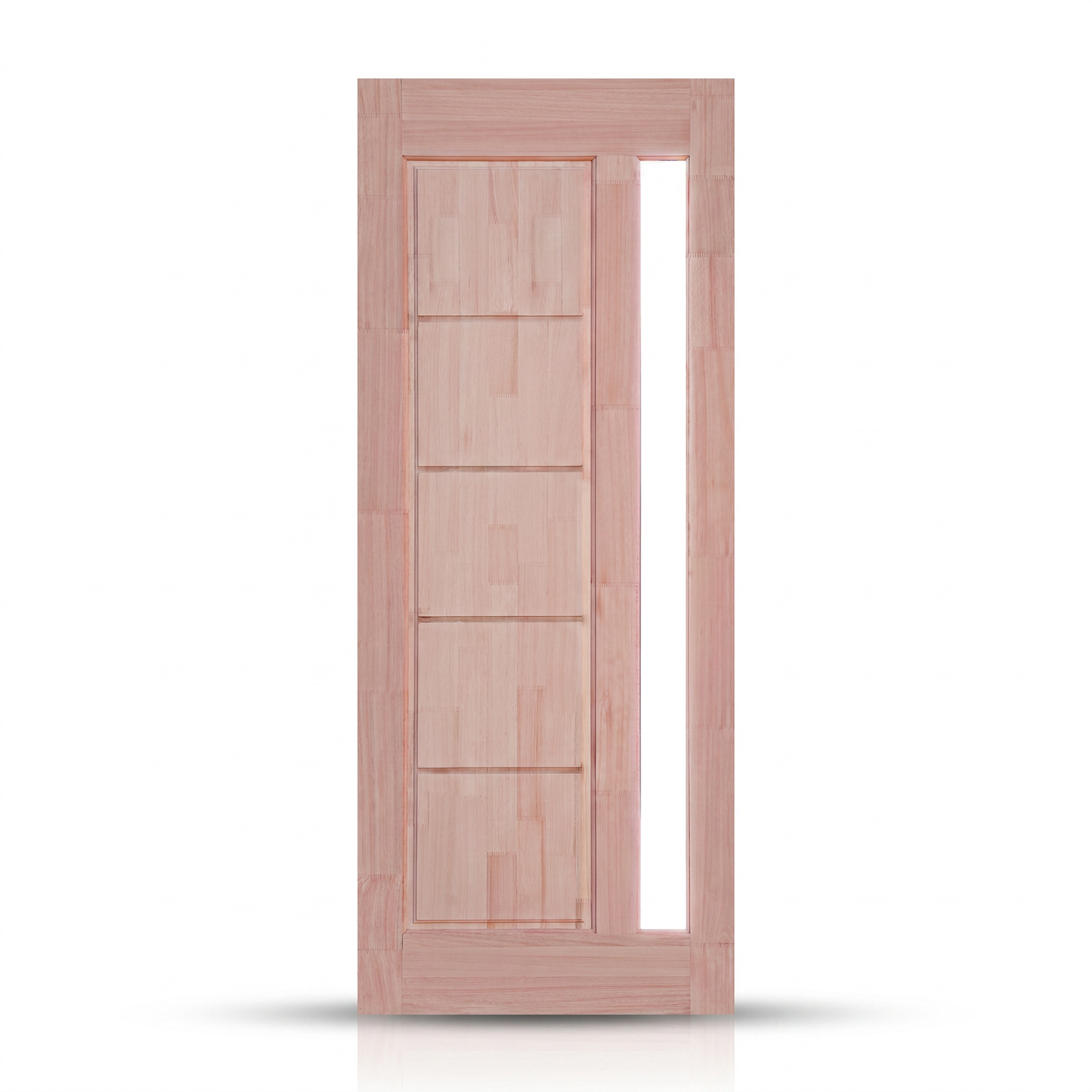 Porta externa de eucalipto fingado natural com abertura reta para vidro Ref. 31, vista frontal da folha.