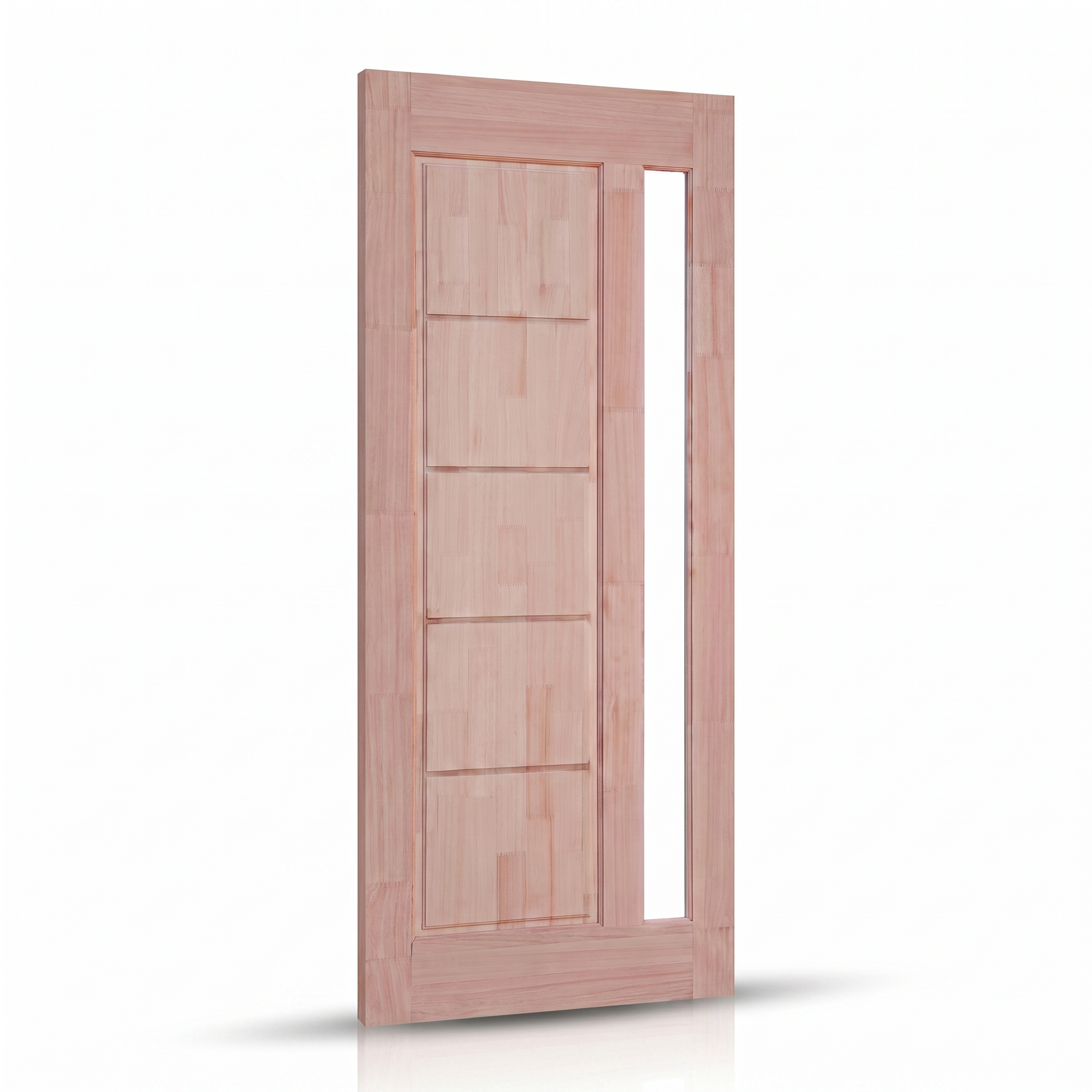 Porta externa de eucalipto fingado natural com abertura reta para vidro Ref. 31, vista complementar do desenho.