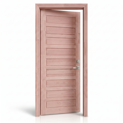 Estrutura da porta externa de eucalipto fingado natural Ref. 59, destacando a composição da folha.