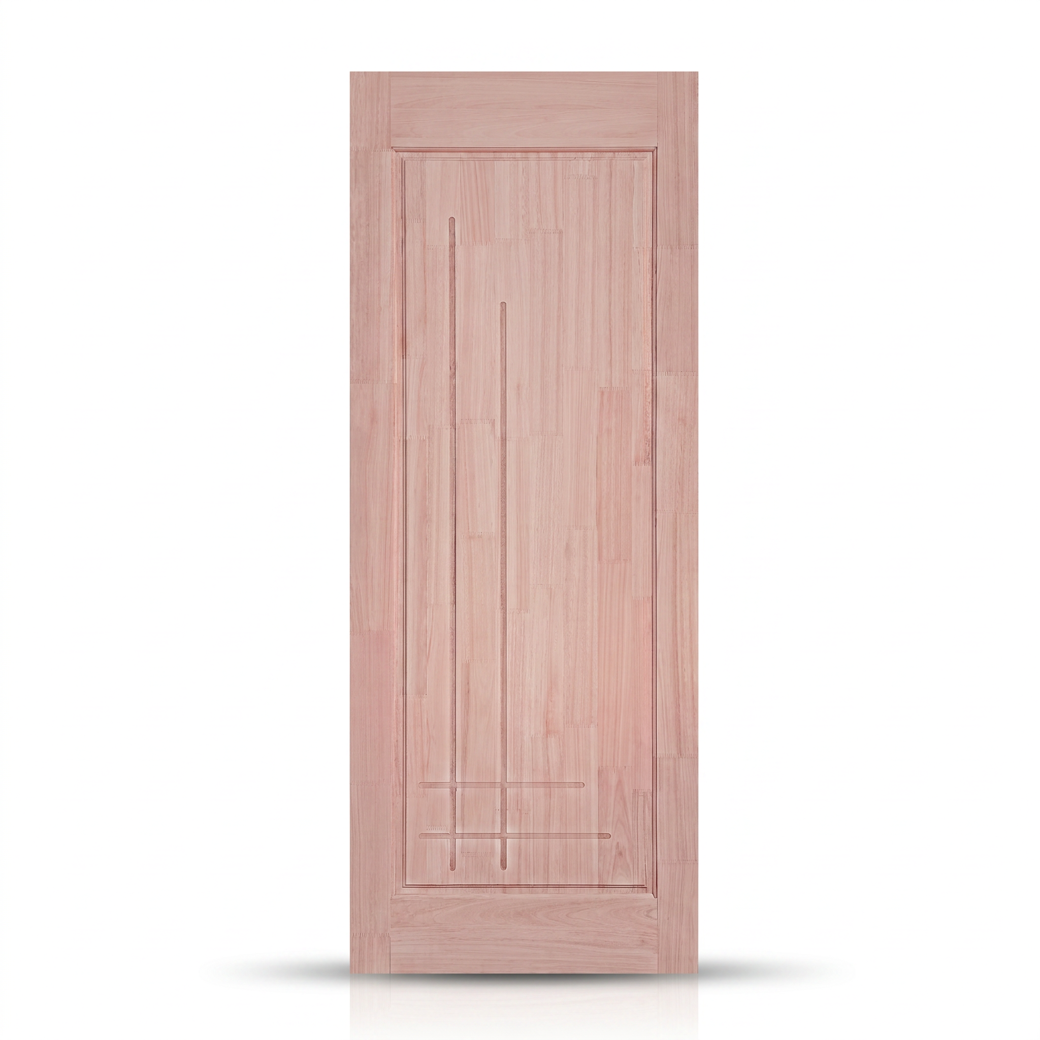 Porta externa de eucalipto fingado natural Ref. 94, vista principal da folha.