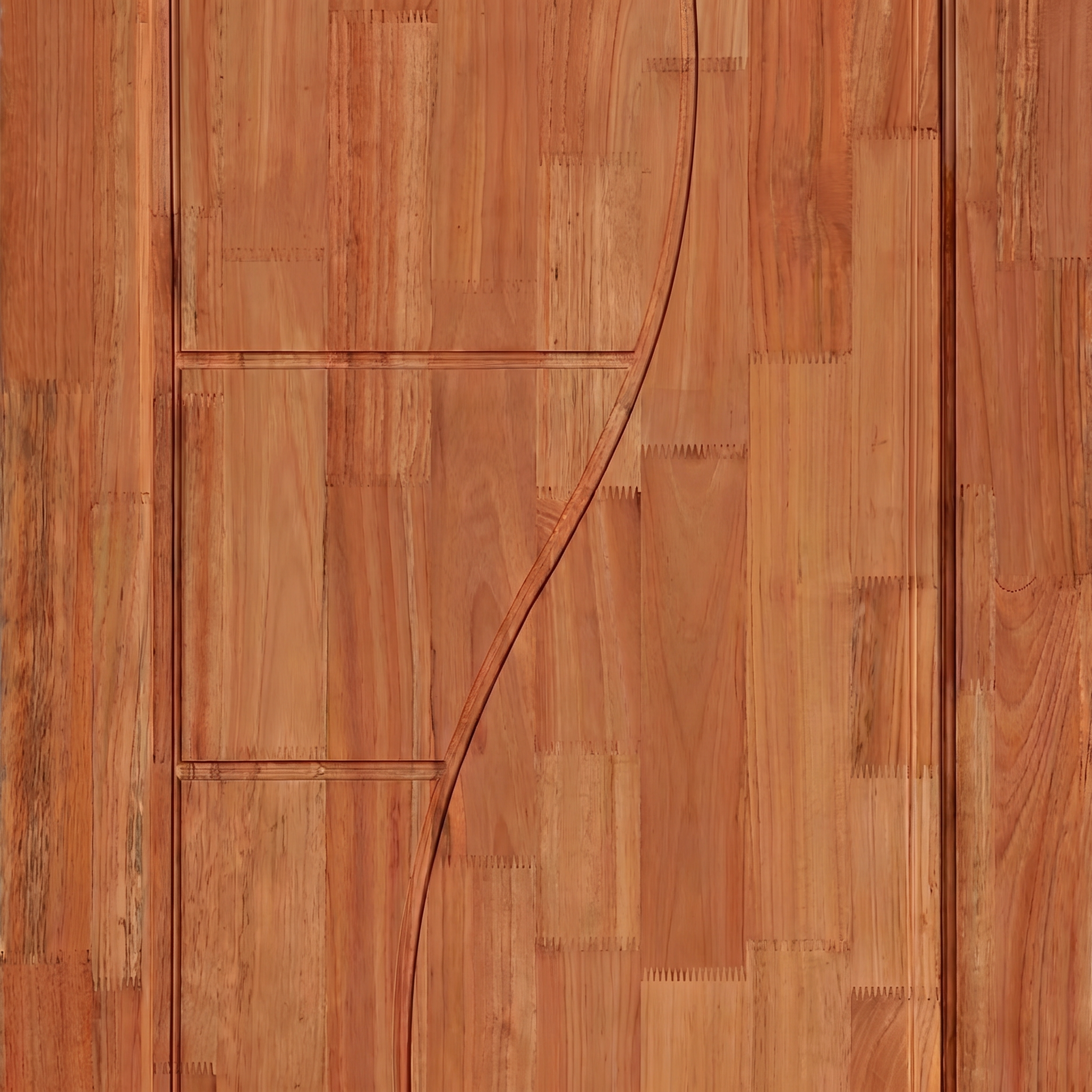 Acabamento da porta externa de eucalipto fingado com selador Ref. 96, evidenciando a textura da madeira.