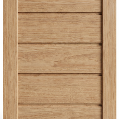 Acabamento da porta externa de Pau Brasil Tauari natural com 10 faixas Ref. 32 Pop e textura da madeira.