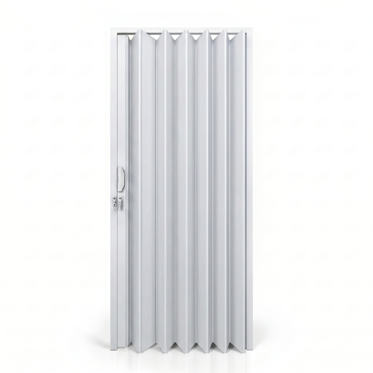 Porta interna sanfonada de PVC Branco Neve Polifort, vista principal do modelo.