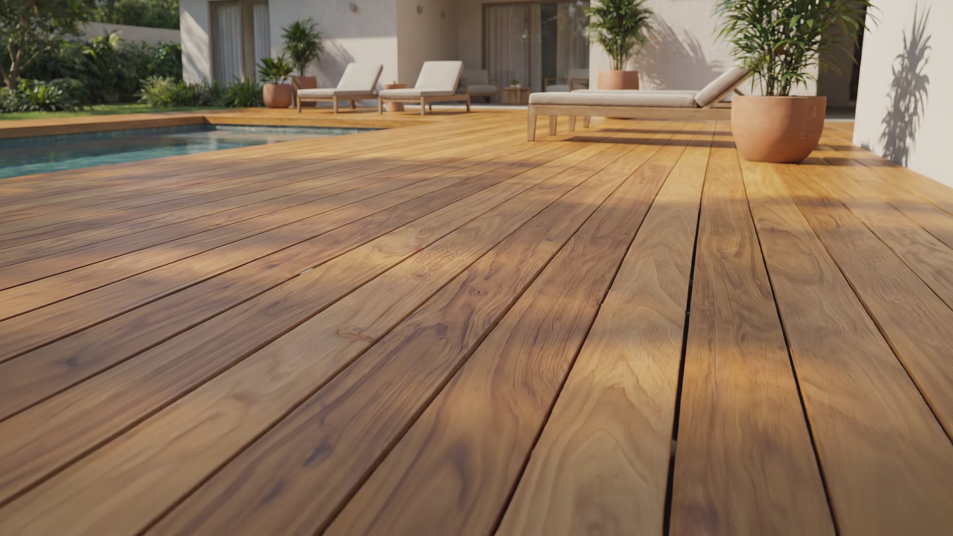 Carregar vídeo: <p>O amarelo natural da madeira destaca as linhas do deck e dá mais leitura ao piso instalado, fazendo o acabamento parecer mais intencional e bem escolhido.</p>
