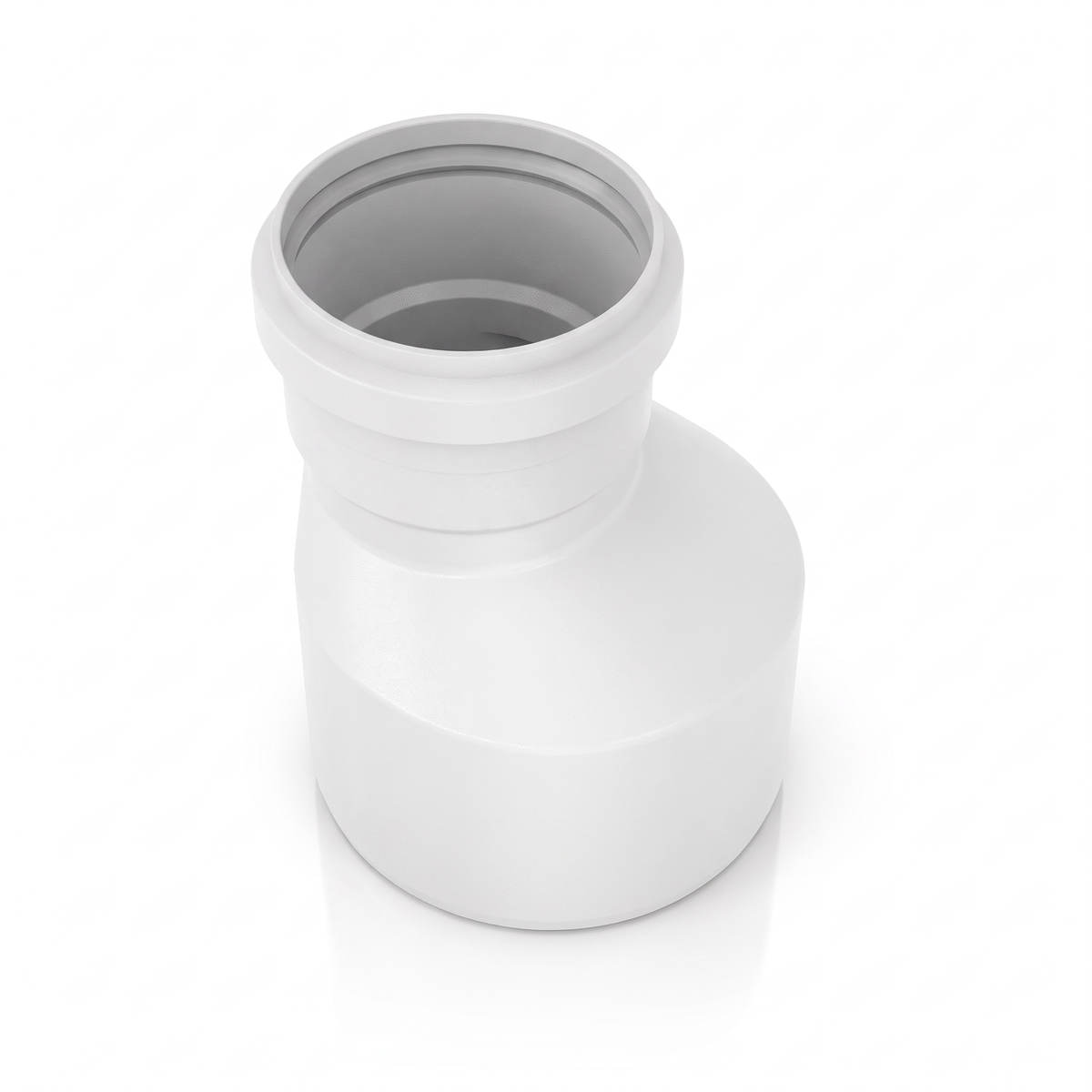 Redução excêntrica para esgoto Plastilit, conexão de geometria excêntrica para a rede sanitária.