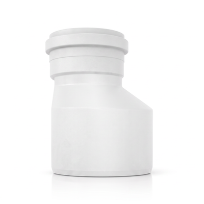 Redução excêntrica para esgoto Plastilit, para ligar trechos de medidas diferentes no sistema de esgoto.