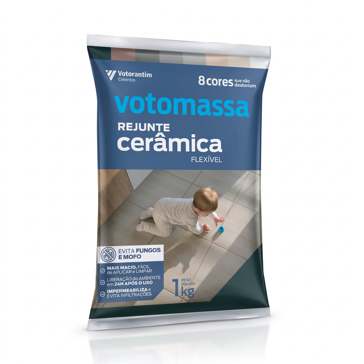 Rejunte Votomassa para cerâmica e porcelanato de 1 kg, formulação com acabamento superfino.