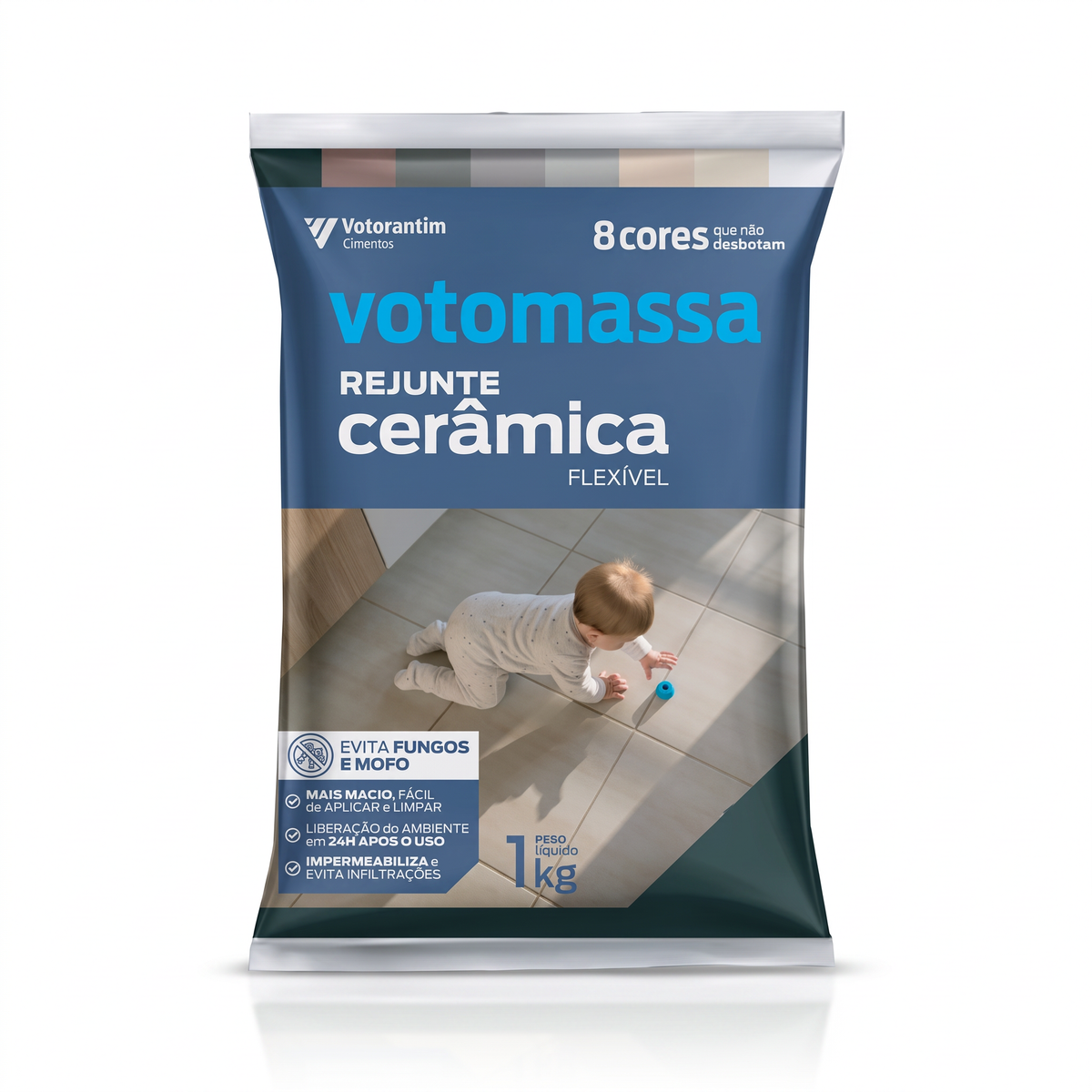 Rejunte Votomassa para cerâmica e porcelanato de 1 kg, para preenchimento entre revestimentos.