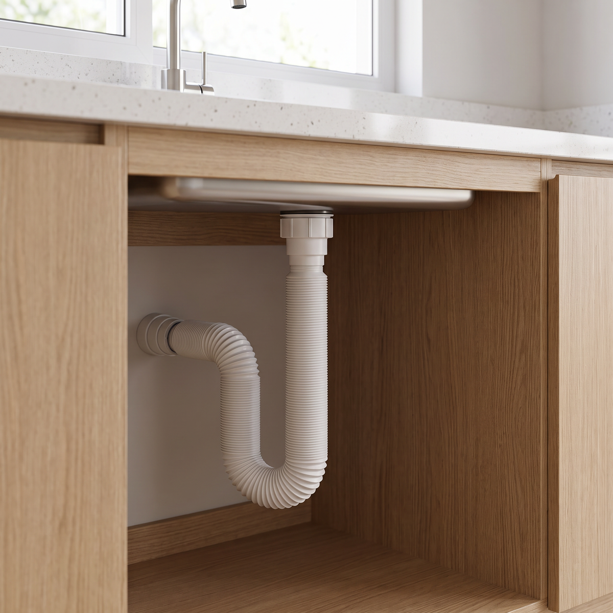 Sifão extensível universal Plastilit branco, para conectar a válvula ao ponto de esgoto compatível.