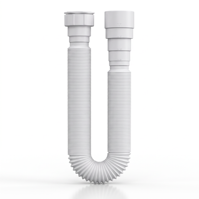 Sifão extensível universal Plastilit branco, para ligar pias e lavatórios à rede de esgoto.