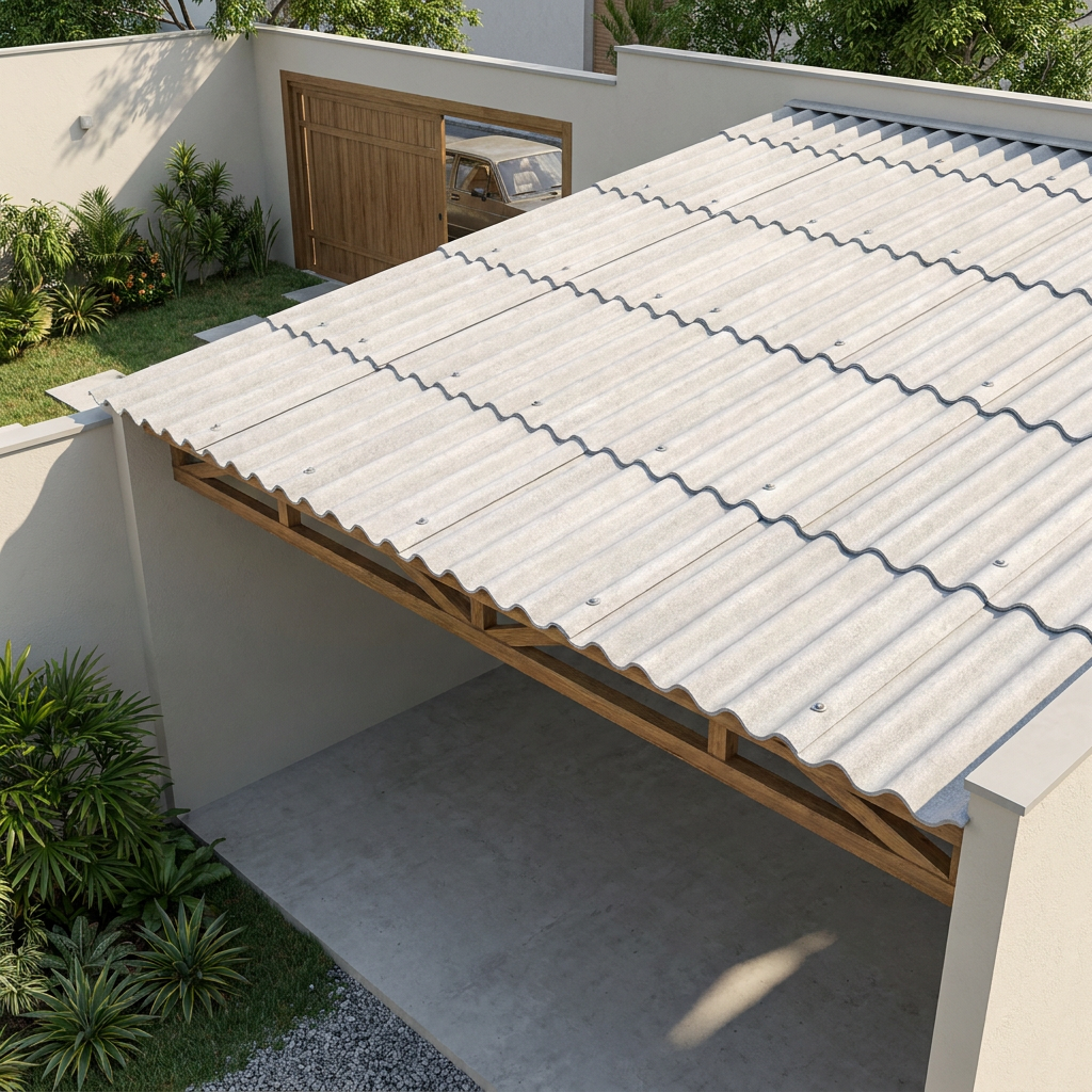 Cobertura residencial com telha de fibrocimento Multilit 6 mm instalada e chapas onduladas alinhadas no telhado