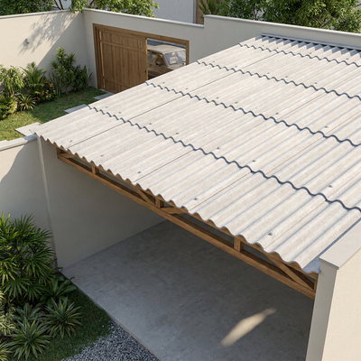 Cobertura residencial com telha de fibrocimento Multilit 6 mm instalada e chapas onduladas alinhadas no telhado