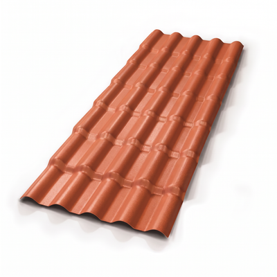 Detalhe da telha PVC para cobertura mostrando o perfil moldado tipo colonial e o acabamento em tom terracota