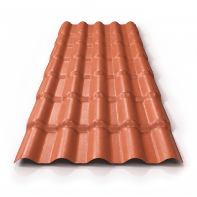 Telha PVC para cobertura em apresentação principal, com acabamento laranja terracota e perfil moldado da peça