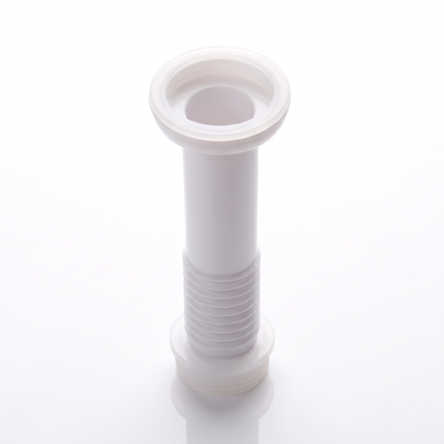 Tubo sanfonado sanitário Plastilit branco, apresentação com espude e canopla de acabamento.