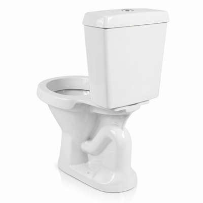 Vaso sanitário branco com caixa acoplada, para compor o conjunto de louças do banheiro.