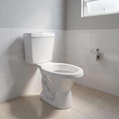 Vaso sanitário branco com caixa acoplada, conjunto para instalação sanitária compatível.
