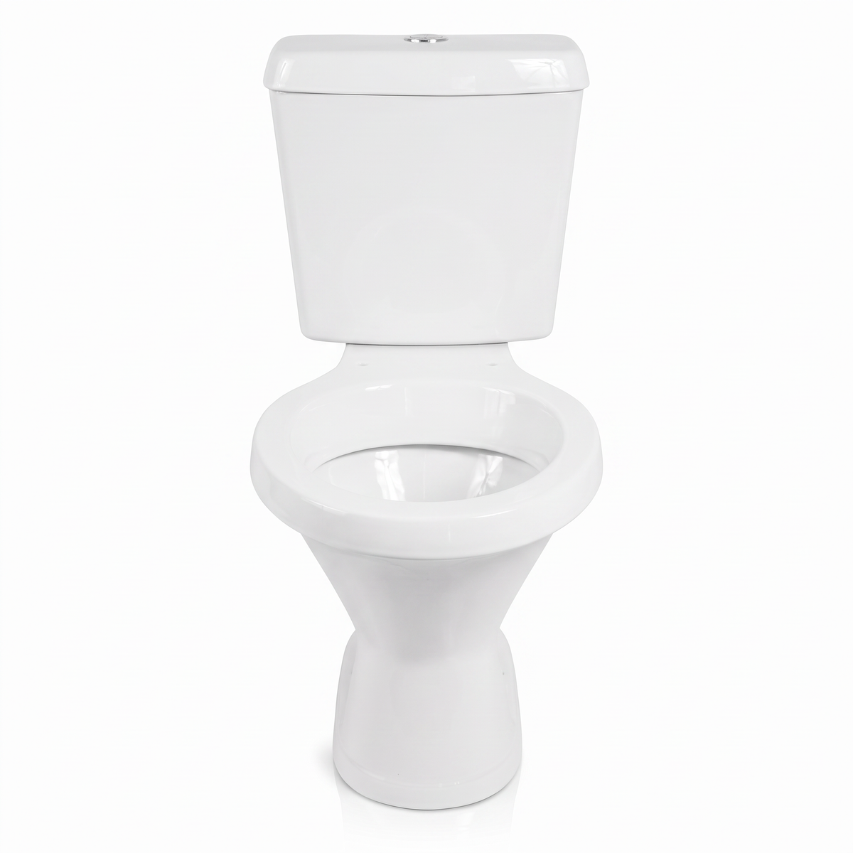 Vaso sanitário branco com caixa acoplada, apresentação identificada como 6 L.